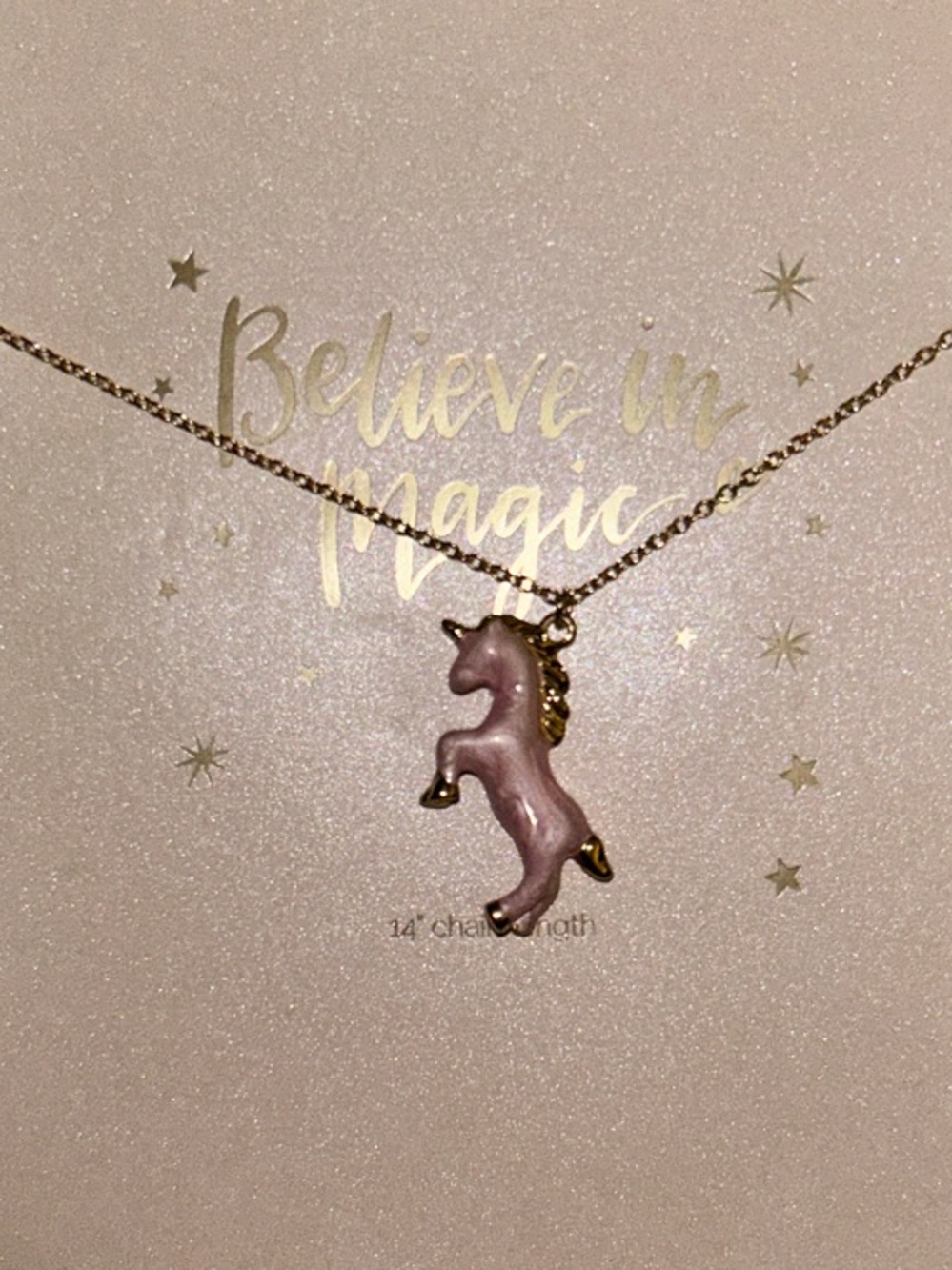 Gold Tone Pink Unicorn Pendant Necklace